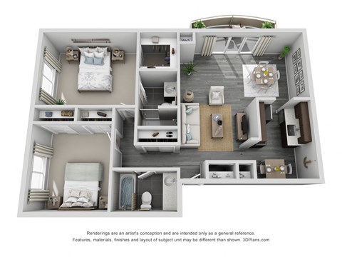 2 Bed 2 Bath Floor Plan at Parkview Apartments, Richmond Heights, OH